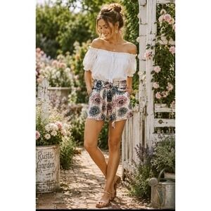 Ann Taylor LOFT Women's 0 Linen Blend paper bag Shorts Tie belt Floral NWOT